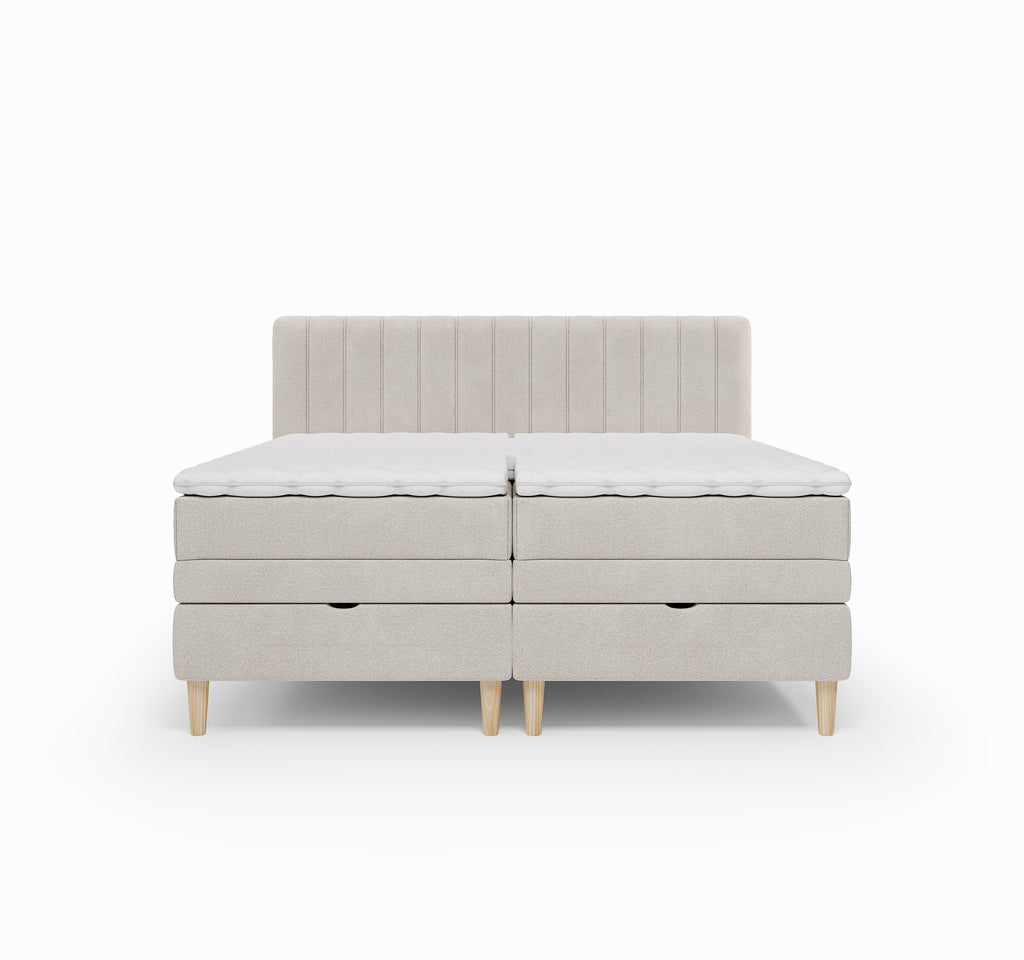 Lit BOXSPRING ELECTRIQUE N°1- Avec tête de lit, coffre intégré, matelas ressorts ensachés et surmatelas inclus