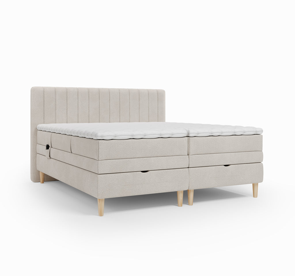 Lit BOXSPRING ELECTRIQUE N°1- Avec tête de lit, coffre intégré, matelas ressorts ensachés et surmatelas inclus