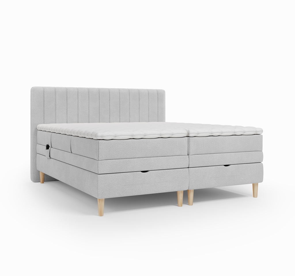 Lit BOXSPRING ELECTRIQUE N°1- Avec tête de lit, coffre intégré, matelas ressorts ensachés et surmatelas inclus