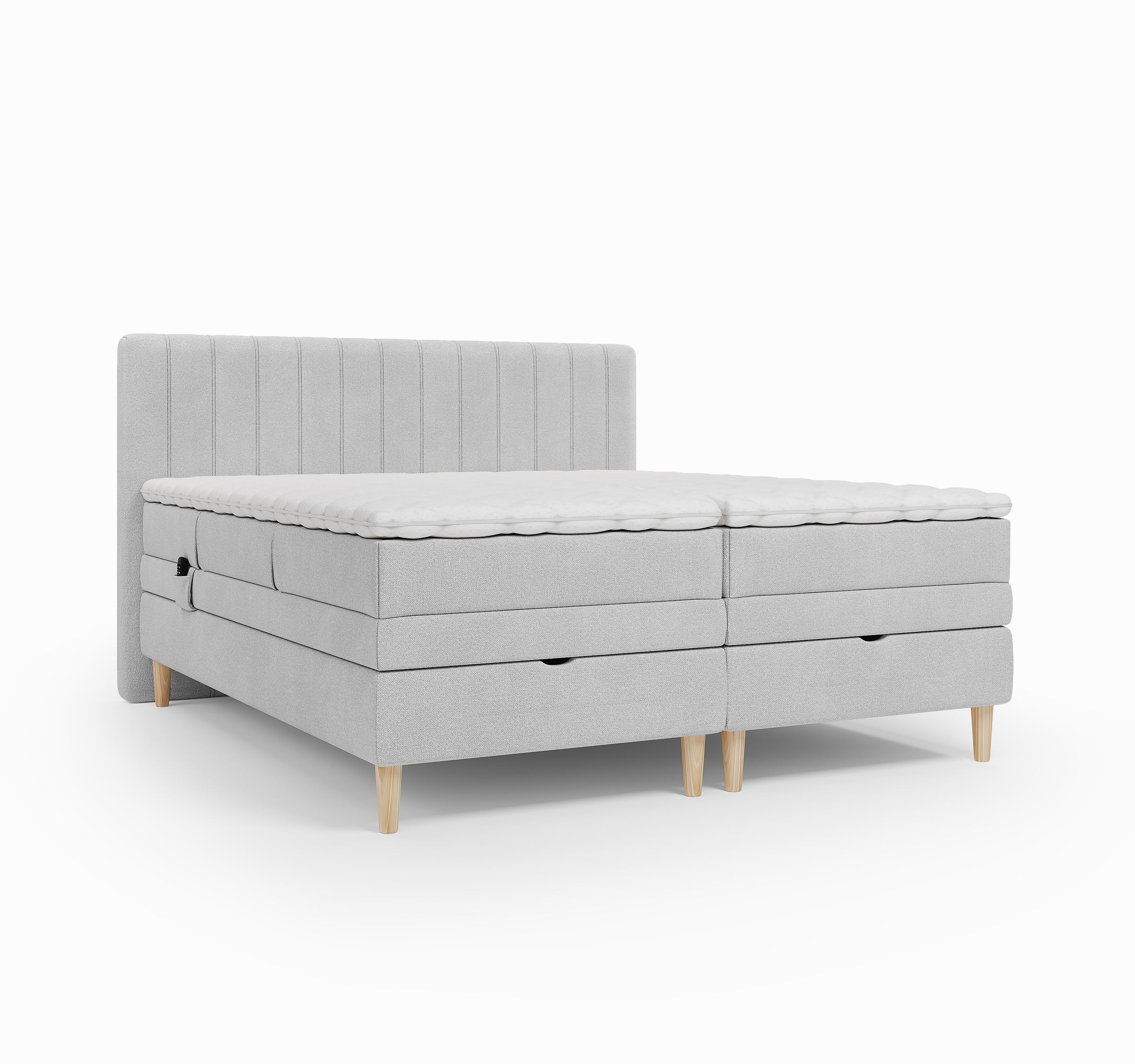 Lit BOXSPRING ELECTRIQUE N°1- Avec tête de lit, coffre intégré, matelas ressorts ensachés et surmatelas inclus