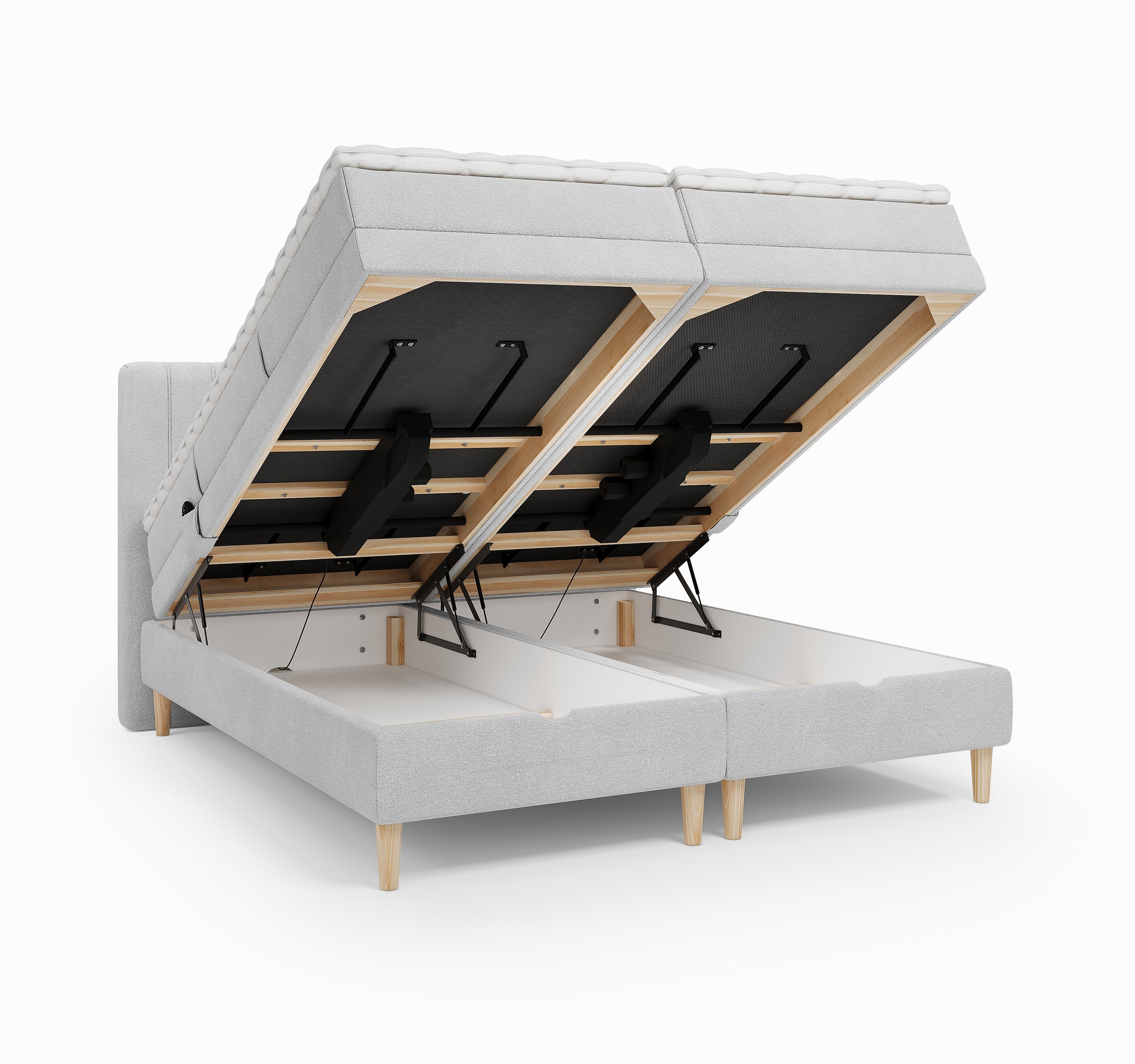 Lit BOXSPRING ELECTRIQUE N°1- Avec tête de lit, coffre intégré, matelas ressorts ensachés et surmatelas inclus