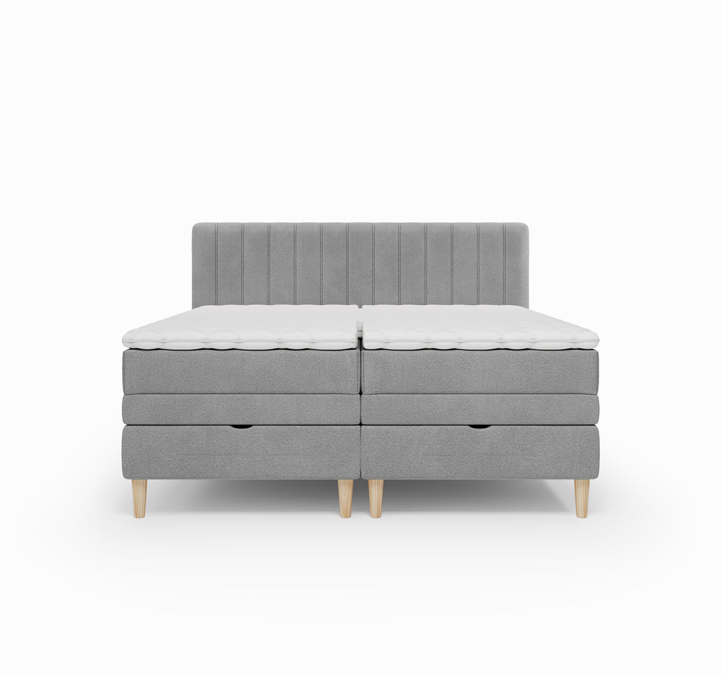 Lit BOXSPRING ELECTRIQUE N°1- Avec tête de lit, coffre intégré, matelas ressorts ensachés et surmatelas inclus