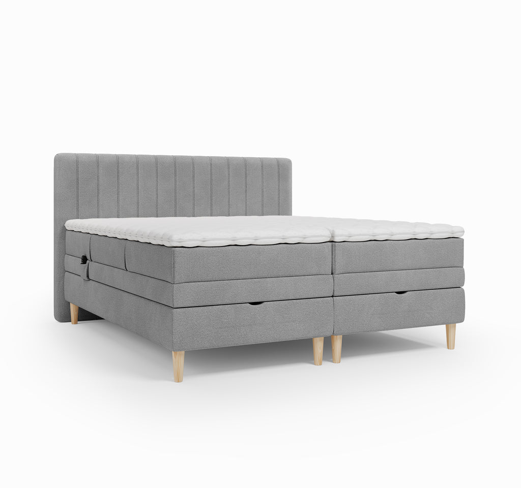 Lit BOXSPRING ELECTRIQUE N°1- Avec tête de lit, coffre intégré, matelas ressorts ensachés et surmatelas inclus