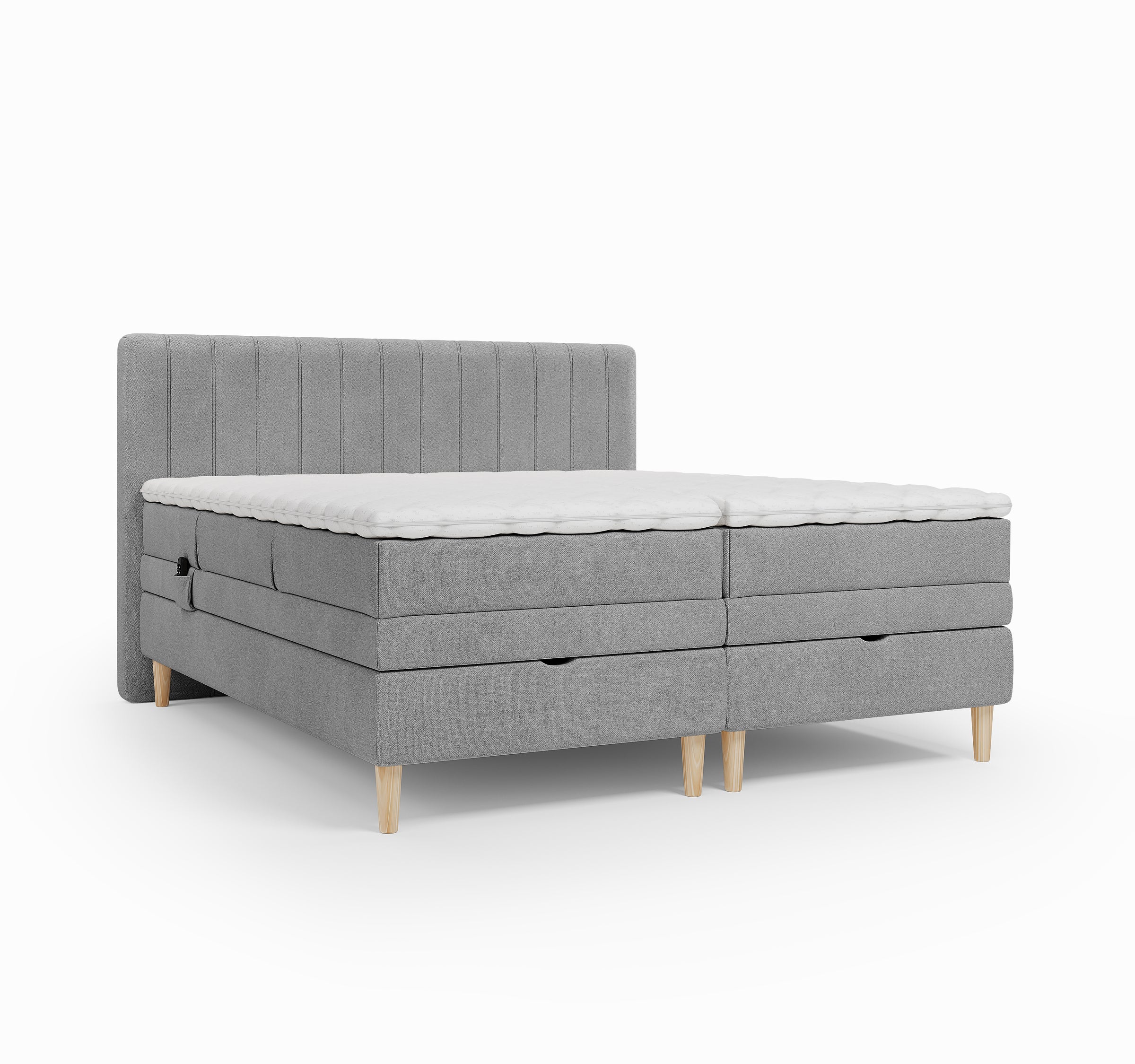 Lit BOXSPRING ELECTRIQUE N°1- Avec tête de lit, coffre intégré, matelas ressorts ensachés et surmatelas inclus
