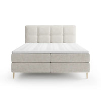 Lit BOXSPRING LEO - Avec tête de lit, coffre intégré, matelas ressorts ensachés et surmatelas inclus