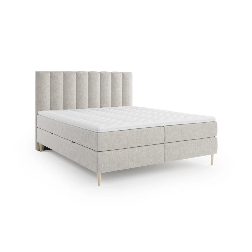 Boxspring bed (boxbed type) - With headboard, integrated storage, pocket spring mattress and mattress topper included