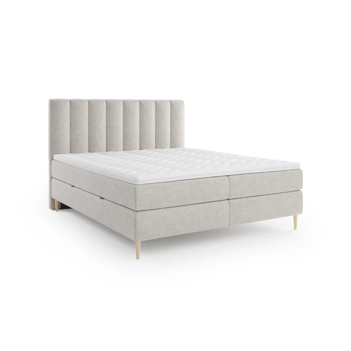 Boxspring bed (boxbed type) - With headboard, integrated storage, pocket spring mattress and mattress topper included