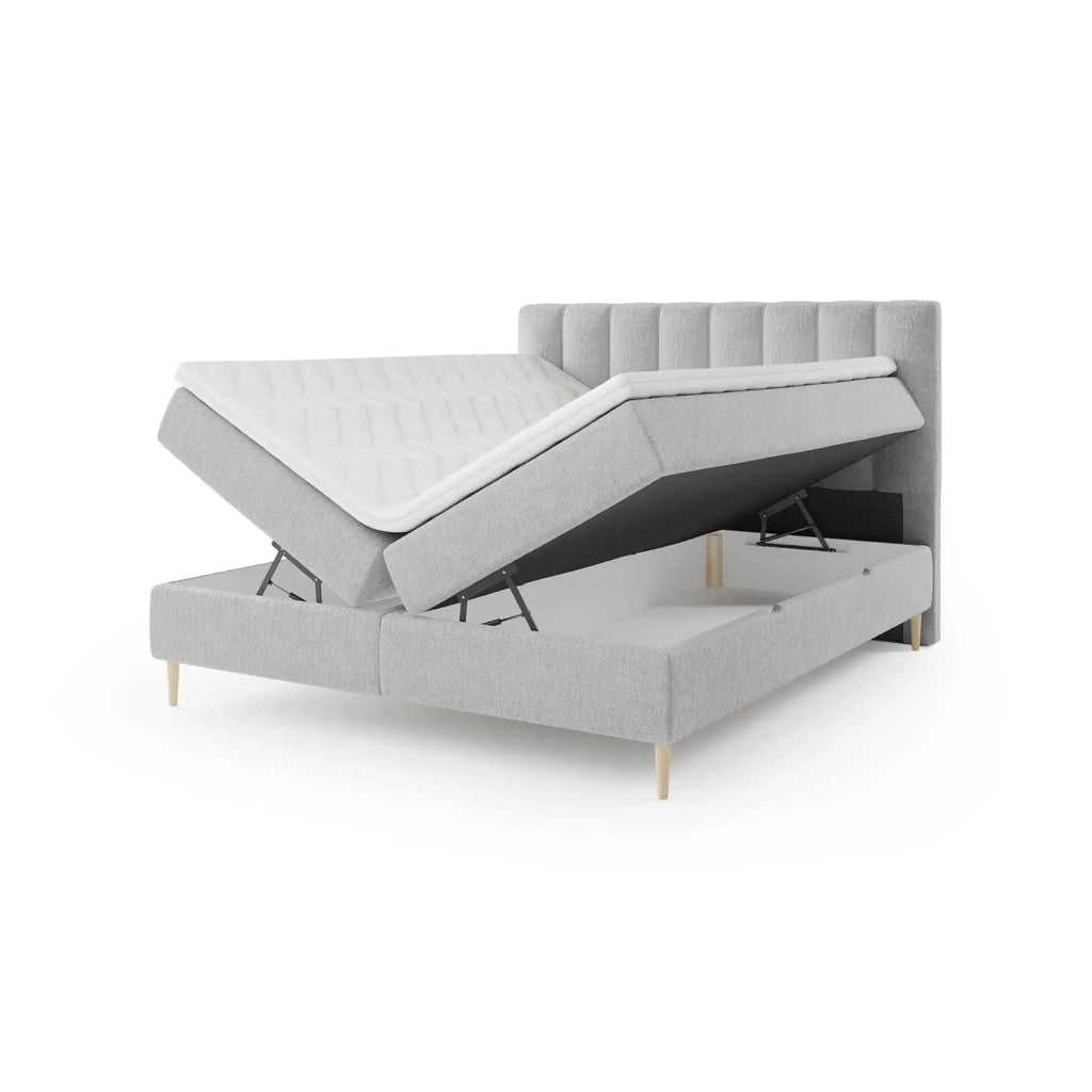 Boxspring bed (boxbed type) - With headboard, integrated storage, pocket spring mattress and mattress topper included