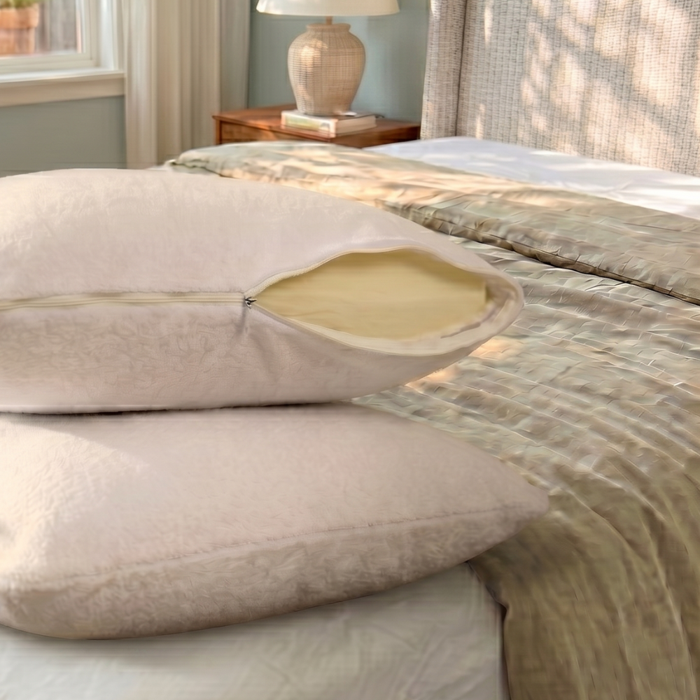 Taie d'oreiller blanche tissu effet velours 100% coton bio SANITIZED