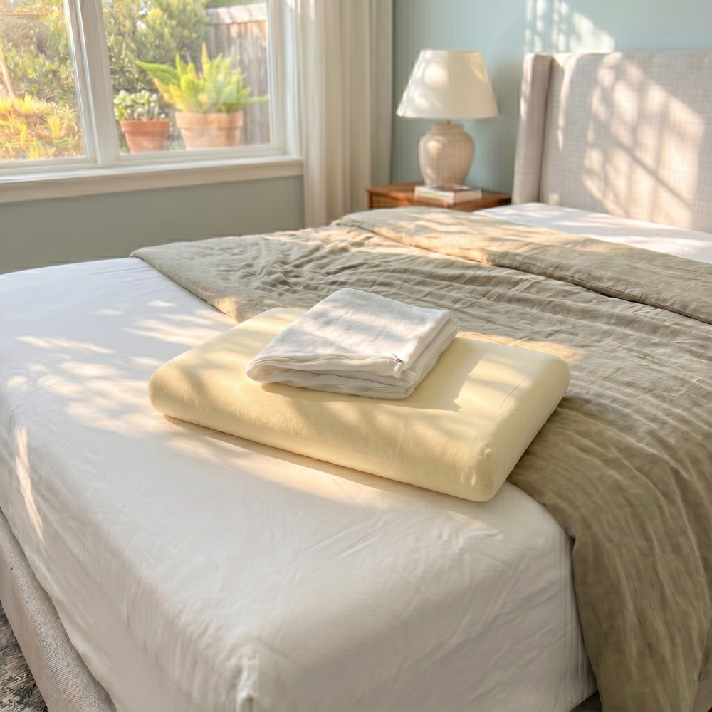 Taie d'oreiller blanche tissu effet velours 100% coton bio SANITIZED