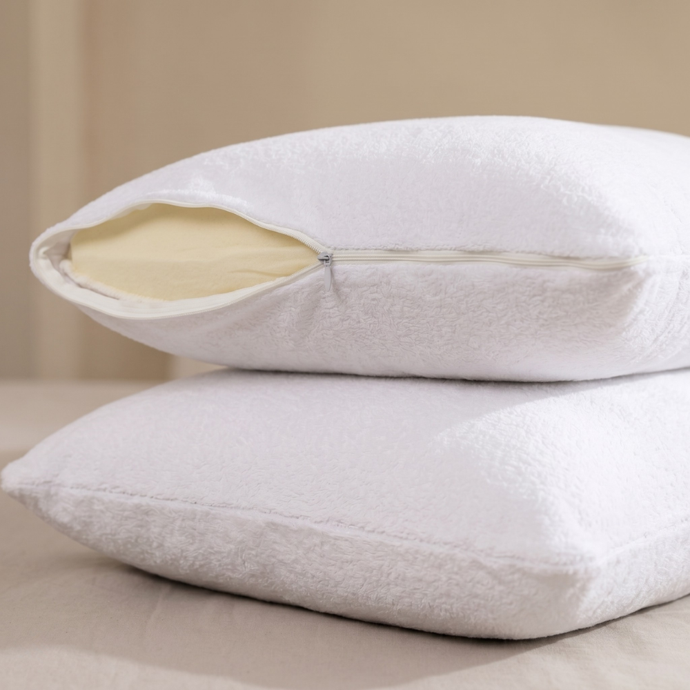 Taie d'oreiller blanche tissu effet velours 100% coton bio SANITIZED