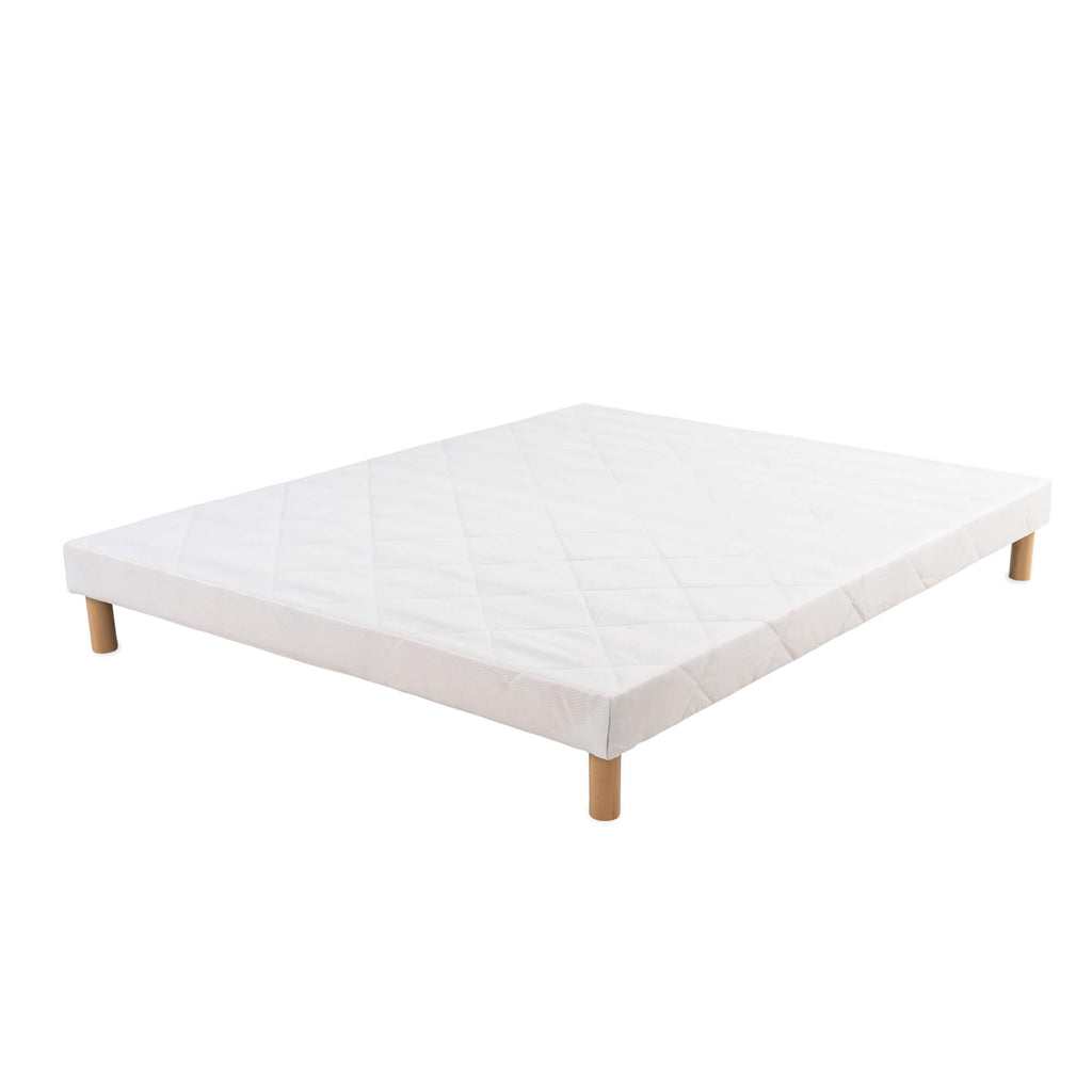 Upholstered bed base - Height 28 or 35 cm (your choice) - White fabric - ESSENTIAL