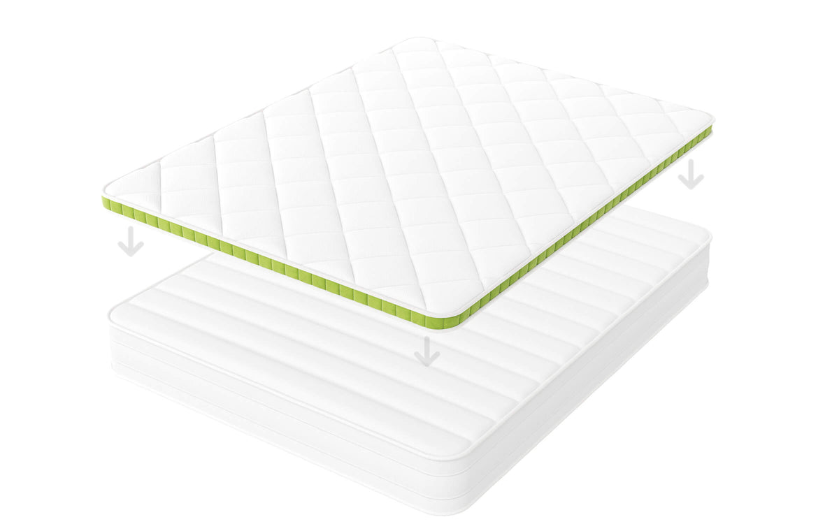 Vue d'ensemble sur la pose du surmatelas sur un matelas