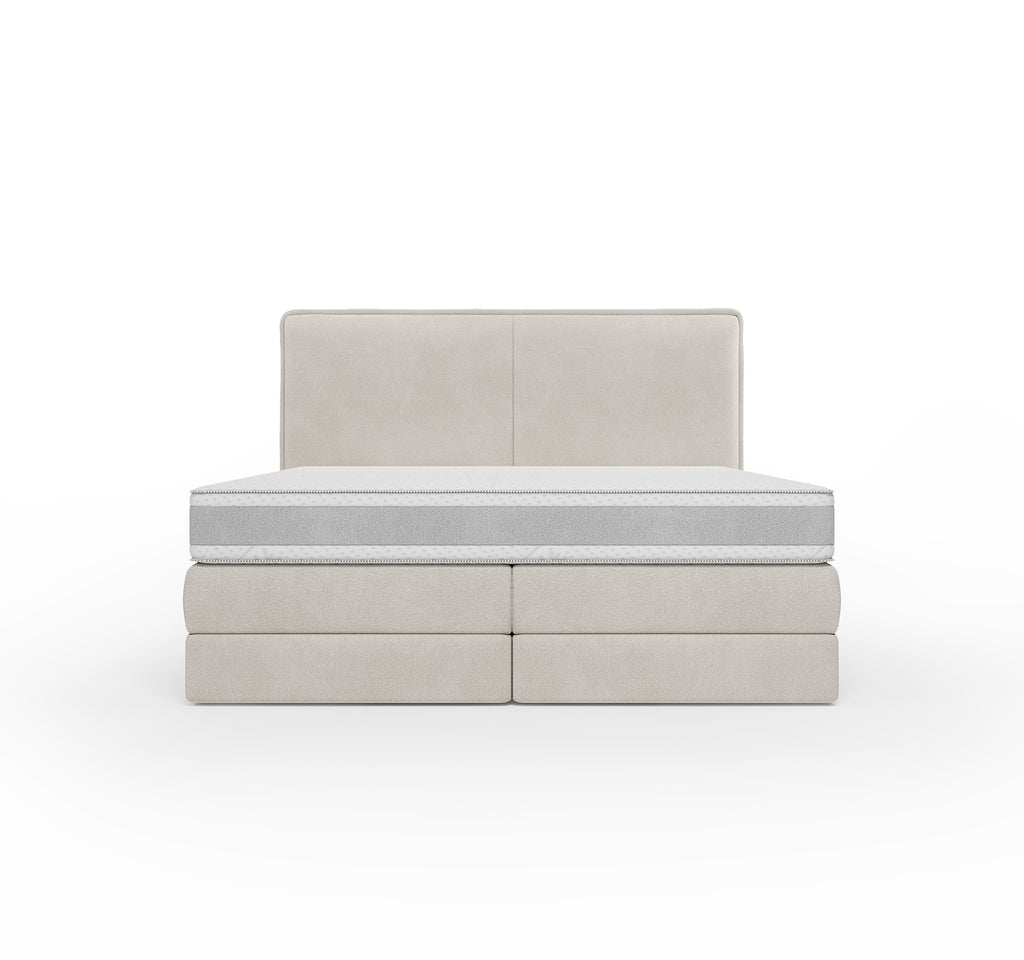 Lit BOXSPRING N°3 - Avec tête de lit, coffre intégré, matelas ressorts ensachés inclus