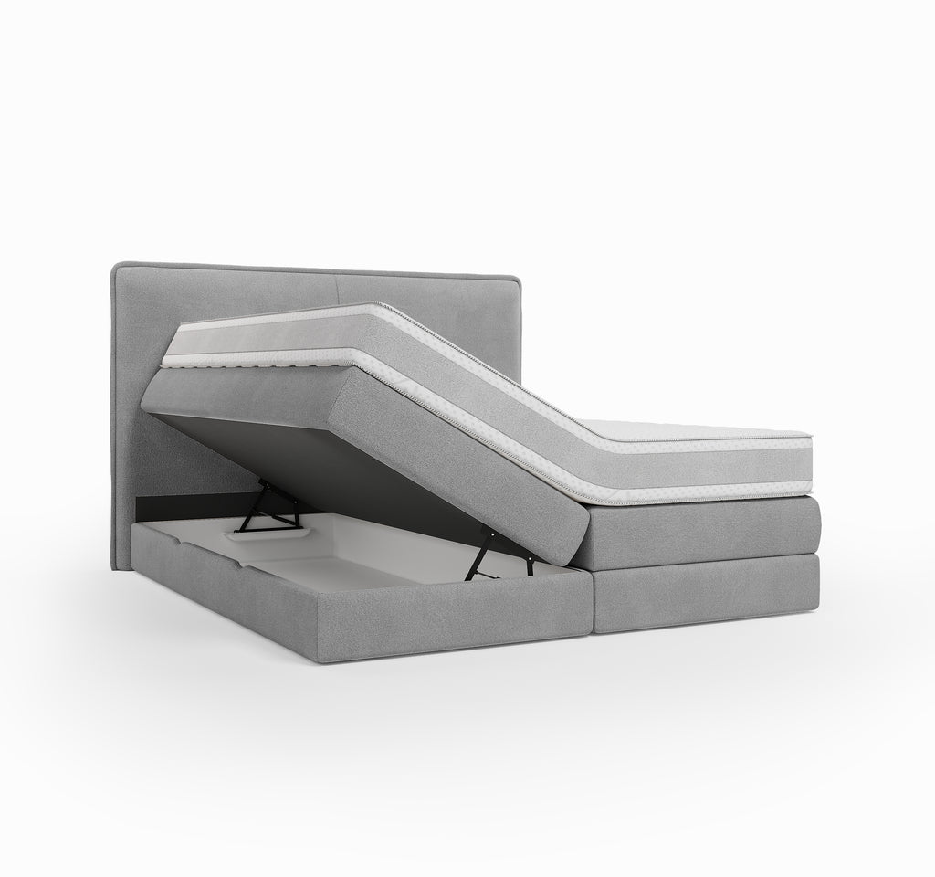 Lit BOXSPRING N°3 - Avec tête de lit, coffre intégré, matelas ressorts ensachés inclus
