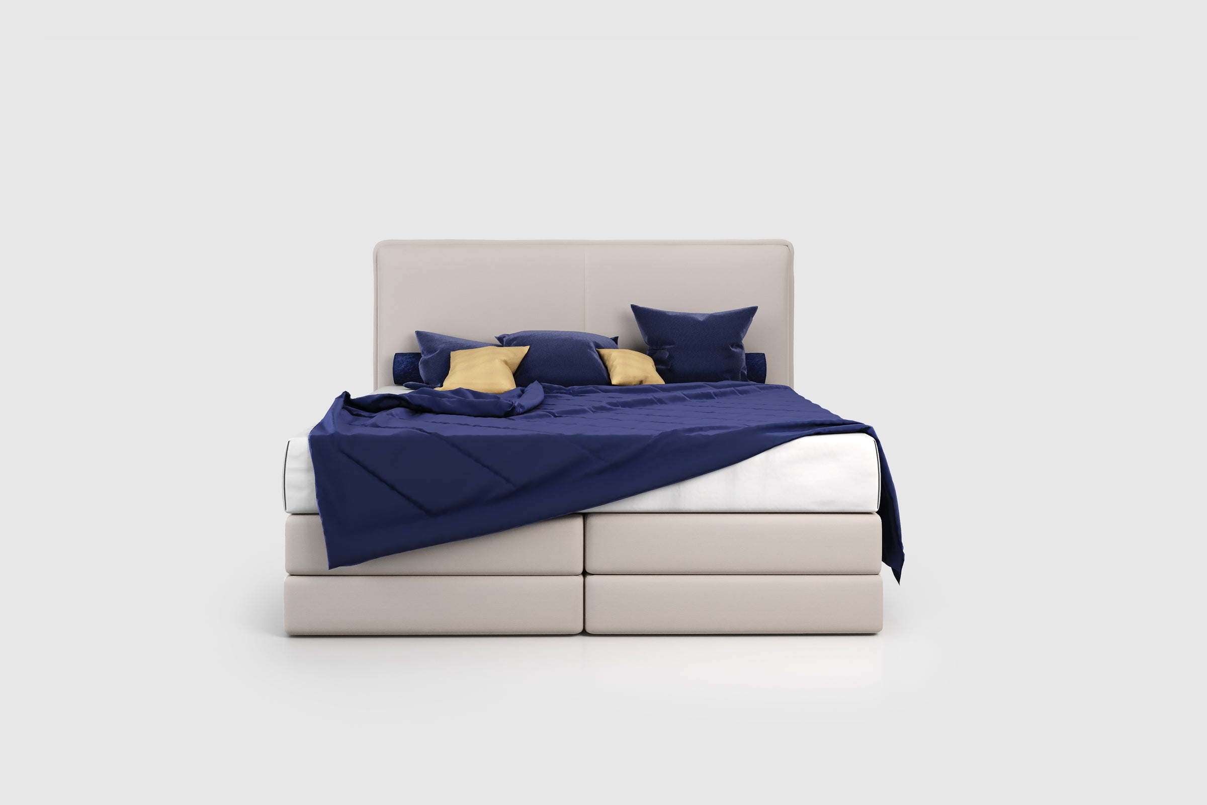 Lit BOXSPRING N°3 - Avec tête de lit, coffre intégré, matelas ressorts ensachés inclus