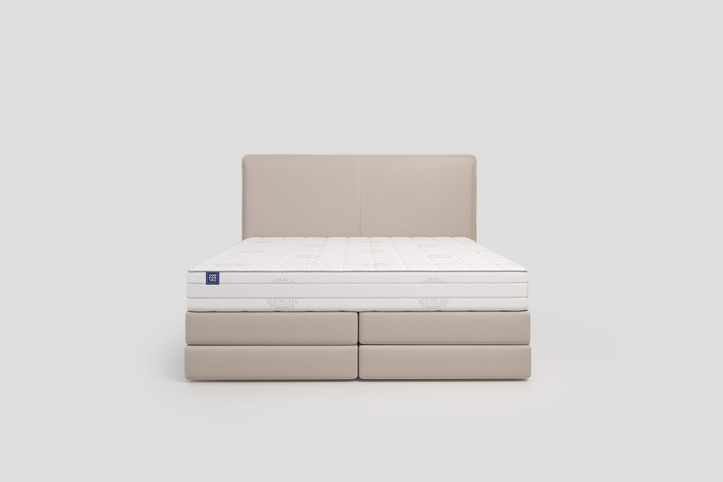 Lit BOXSPRING N°3 - Avec tête de lit, coffre intégré, matelas ressorts ensachés inclus