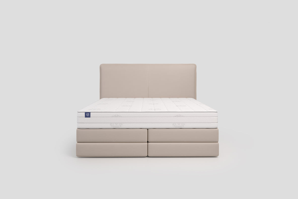 Lit BOXSPRING N°3 - Avec tête de lit, coffre intégré, matelas ressorts ensachés inclus