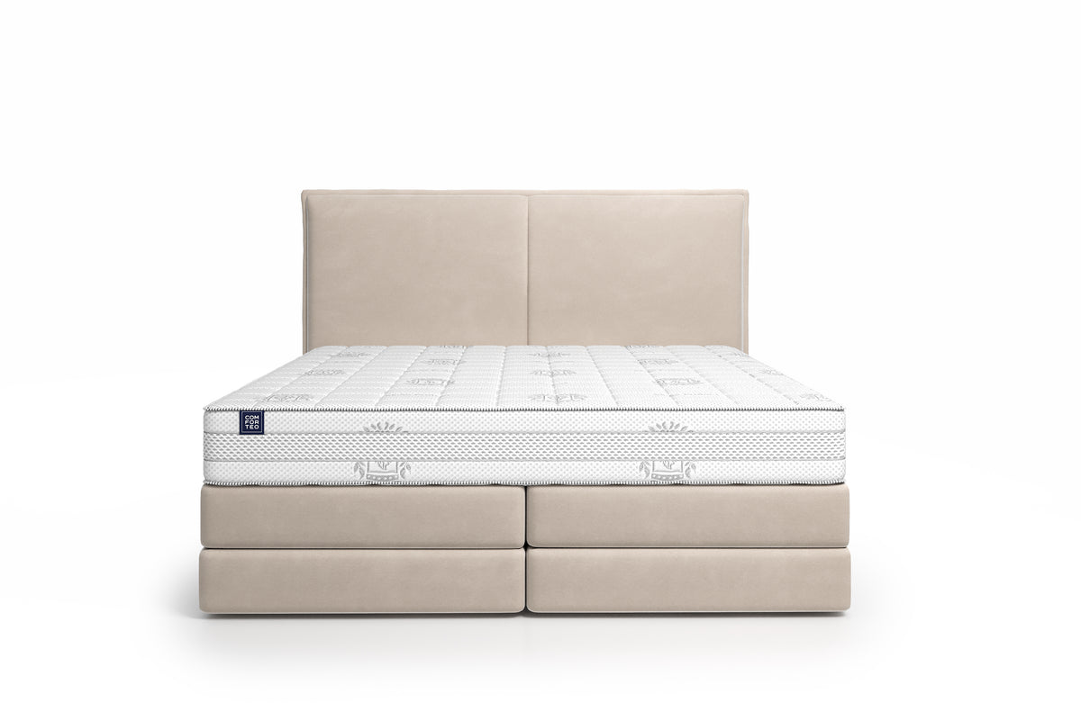 Lit BOXSPRING N°3 - Avec tête de lit, coffre intégré, matelas ressorts ensachés inclus