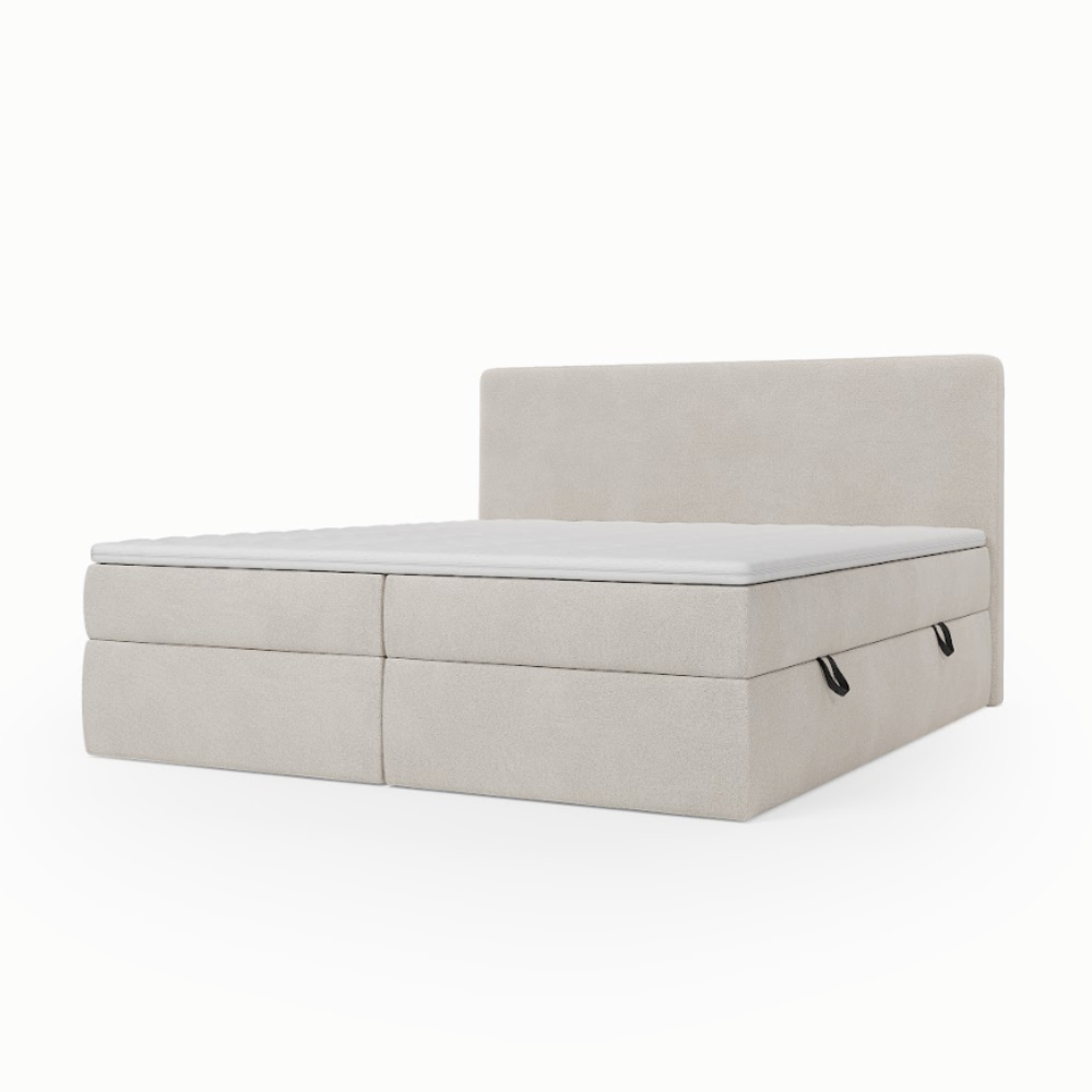 Lit BOXSPRING - avec tête de lit plate,coffre, matelas type boxbed à ressorts ensachés et surmatelas inclus - N°2